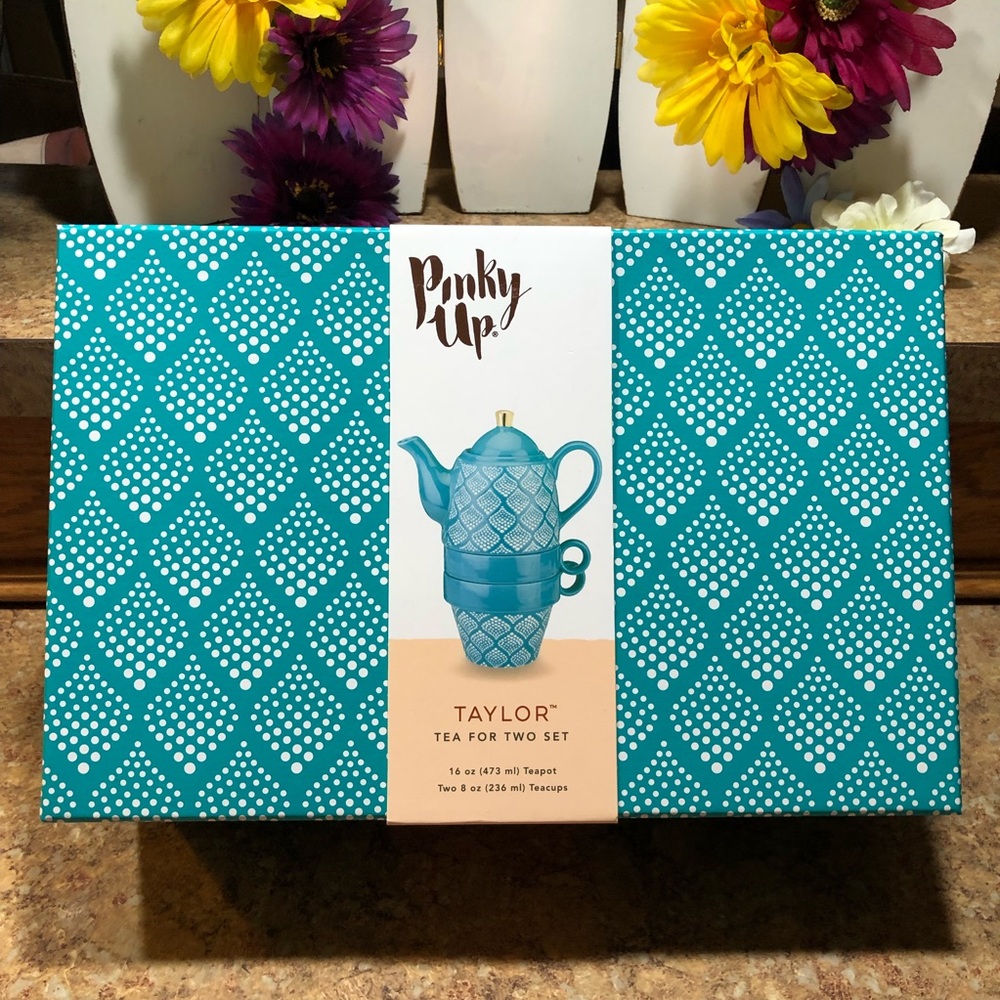 New Pinky Up Tea For Two, Unique Beautiful CeramicTurquoise Tea Set with Tea Pot